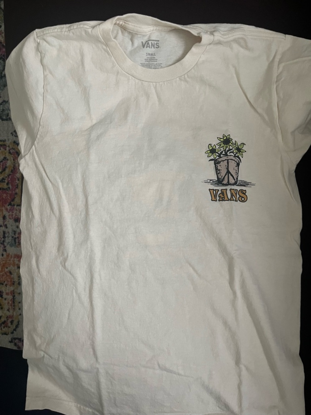 Vans Cream Tee with Potted Plant Chest Graphic-NWOT